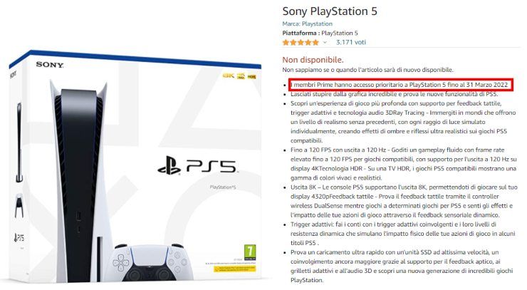 Playstation 5 vantaggio per gli abbonati con Amazon Prime